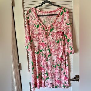 Lilly Pulitzer Palmetto Dress in flamingoes, Large, 3/4 sleeve, RARE